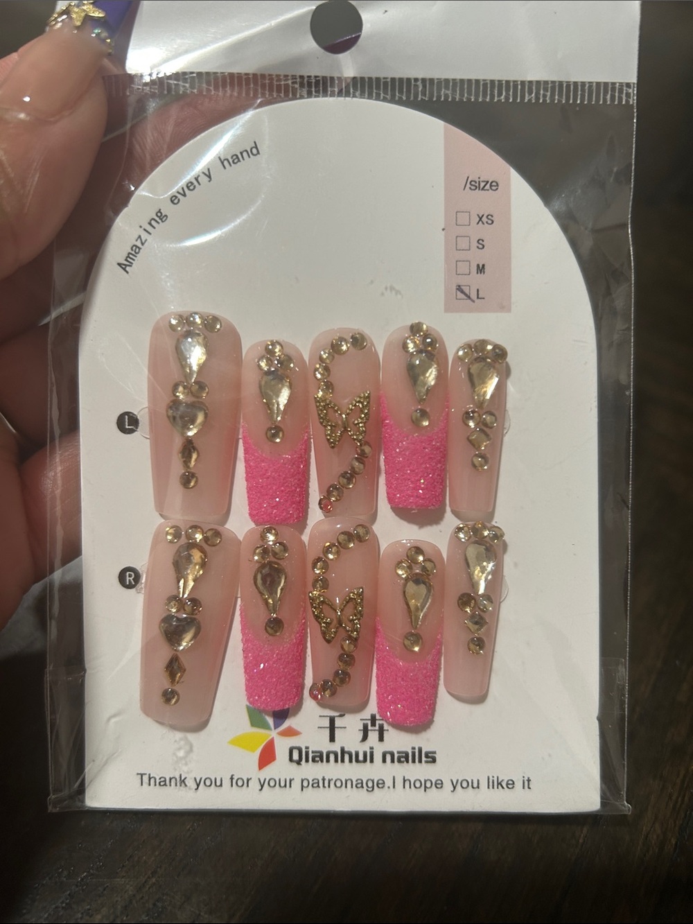 Pink Crystal Embellished Press-On Nail Set
